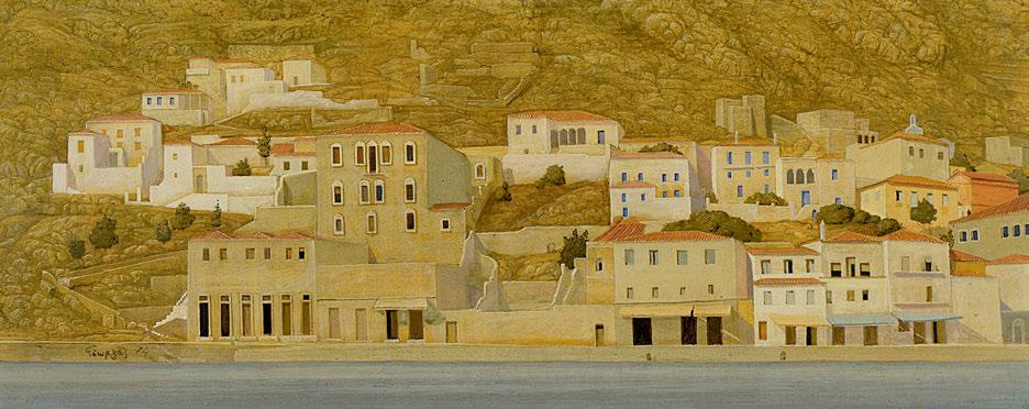 000-1.500 445 ΓΕΩΡΓΑΣ, Μιχάλης, γ. 1947. Ὕδρα. Ἀβγοτέμπερα σέ νοβοπάν, 185 x 460 mm.
