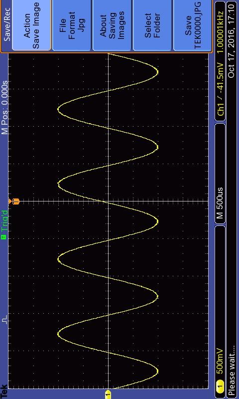 Primer slika formirana na digitalnom osciloskopu Podesimo horizontalne kontrole tako da možemo da sagledamo vremenski oblik signala Za tačnije merenje kod periodičnih signala, poželjno je da se na
