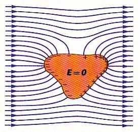 Intenzita elektrického poľa od prerozdelených elektrických nábojov má opačný smer ako intenzita vonkajšieho elektrického poľa.