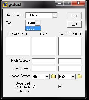 Ker je to dokaj zamudna zadeva, se najhitreje FPGA sprogramira kar z namenskim programom. Uporabil sem program od XESS, in sicer XSTOOLs. XSTOOLs vsebuje program gxsload za nalaganje.