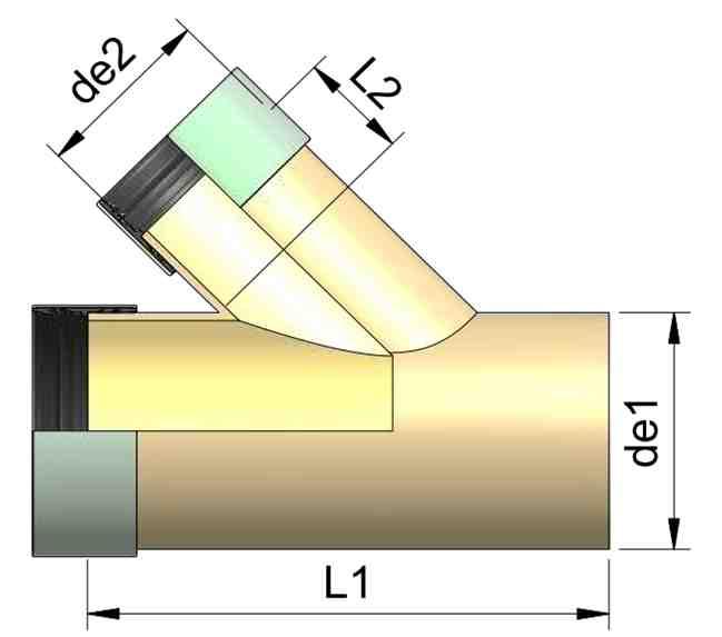 Y- kus DN 800-1600 C03 Tvarovky Možné je napojenie na iné materiály s vhodnou prechodovou spojkou. Štandardné uhly sú 45 a 60, ďalšie uhly sú možné na požiadanie.