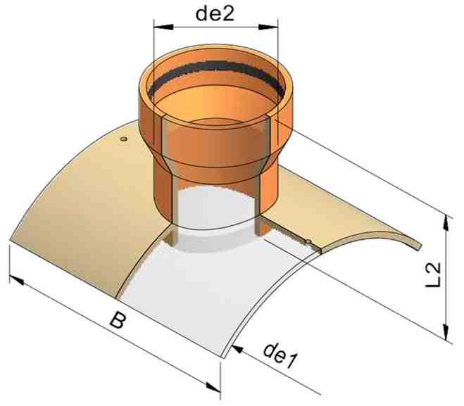 Sedlá DN 700-1200 C05 TVAROVKY GRP Kamenina PVC Sedlá sú určené pre dodatočne prevádzané prípojky pre beztlakové potrubia. Odbočky sú štandardne vyrábané pod uhlom 90.