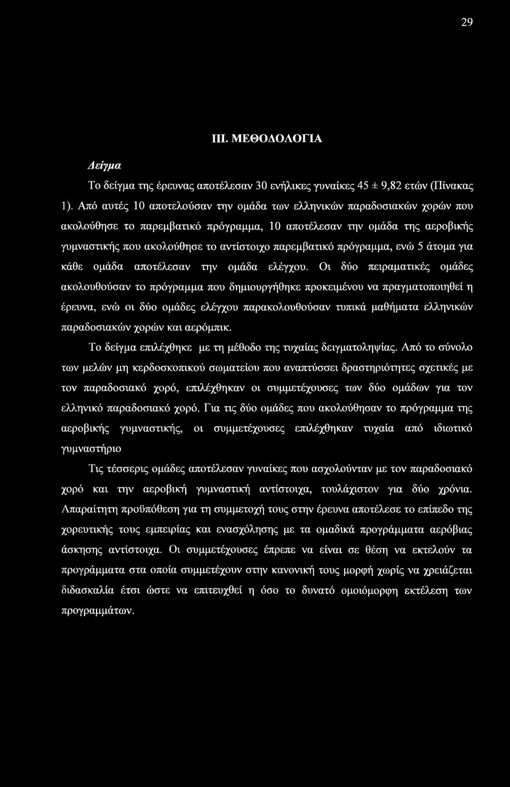 πρόγραμμα, ενώ 5 άτομα για κάθε ομάδα αποτέλεσαν την ομάδα ελέγχου.