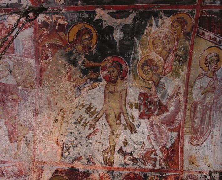 ΟΙ ΤΟΙΧΟΓΡΑΦΙΕΣ ΤΟΥ ΝΑΟΥ ΤΗΣ ΠΑΝΑΓΙΑΣ ΣΤΟΝ ΚΙΣΣΟ ΑΓ. ΒΑΣΙΛΕΙΟΥ 163 8. Η Βάπτιση Το επόµενο διάχωρο καταλαµβάνει η σκηνή της Βαϊοφόρου.