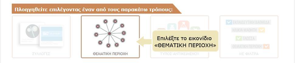 2. ΠΛΟΗΓΗΗ ΜΕ ΒΑΗ ΣΗ ΘΕΜΑΣΙΚΗ ΠΕΡΙΟΦΗ Σο αποθετήριο Υωτόδεντρο e-yliko Φρηστών χρησιμοποιεί μια θεματική ταξινόμηση των μαθησιακών αντικειμένων, οργανωμένη σε τρία επίπεδα: στο πρώτο επίπεδο