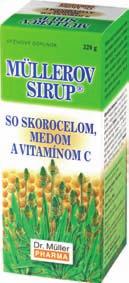 Müllerov sirup so skorocelom, medom a vitamínom C Výživový doplnok v tekutej forme Pre svoje výborné chuťové vlastnosti je vhodný pre deti od 3 rokov.