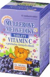 vitamín C 13,3 g 200 mg 250 % Odporúčané dávkovanie: Deti od 3 do 6 rokov 1 tabletu denne, od 7 do 10 rokov 1 2 tablety denne a dospelí a deti od 11 rokov 1 3 tablety denne nechať voľne rozpustiť v