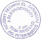 10 Uzemnenie prípojníc potenciálového vyrovnania PV: FeZn 30x4mm 0,02 PV1 0,53 FeZn 30x4mm 0,03 PV2 0,57 FeZn 30x4mm 0,02 PV3 0,51 FeZn 30x4mm 0,02 PV4 0,58 Celkový uzemnenia uzemňovacej sústavy: