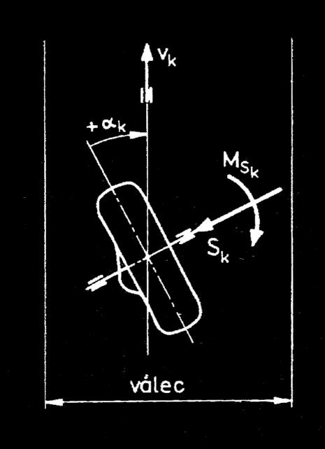 Smerové charakteristiky pneumatiky Meranie bočnej sily a vratného momentu na skúšobnom valci Zo smerových charakteristík pneumatiky je zrejmé, že bočná sila S K a vratný moment M