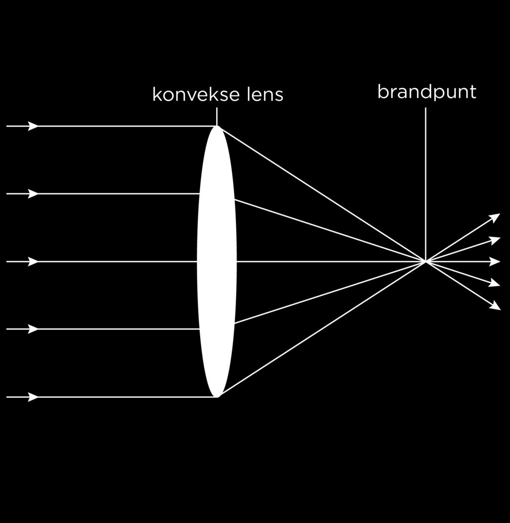 brandpunt van die lens, en lyk dit heelwat kleiner Lig wat op 'n konvergerende lens inval, ondergaan ligbreking en die ligstrale