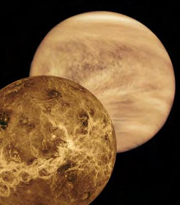afgeneem deur die Messenger-ruimtetuig, is nes ons Maan vol kraters NOTA Venus het 'n dik, digte atmosfeer wat meestal uit koolstofdioksied bestaan - wat 'n effektiewe kweekhuisgas is Dit is hoekom,