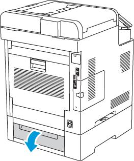 Στο πίσω μέρος του εκτυπωτή, ανοίξτε τη θύρα του δίσκου 2 και αφαιρέστε τυχόν χαρτί που έχει μπλοκαριστεί στο πίσω μέρος του εκτυπωτή. 5.