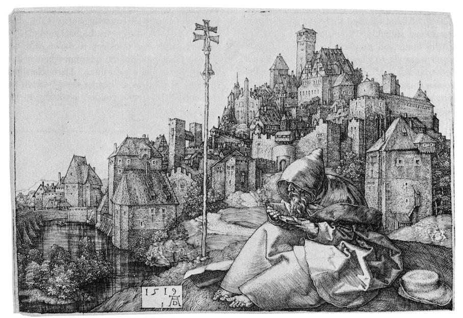 COMMENTAIRE Fig. 21 : Saint Antoine, A. Dürer, 1519. 1-97 Ces quatre premières pages donnent les restes de l épisode des tentations de saint Abraham.