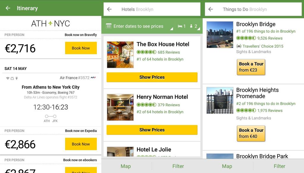 5.2.1 Tripadvisor To TripAdvisor [20] είναι μία εφαρμογή που παρέχει πληροφορίες για ταξιδιωτικούς προορισμούς, ξενοδοχεία, εστιατόρια, πτήσεις, αξιοθέατα και δραστηριότητες, είναι δηλαδή ένας