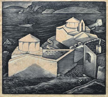 Χαλκογραφία, 345 x 470 mm. Ἡ ἔνδειξη «Δοκίμιο» κάτω ἀριστερά καί ὑπογραφή στό κάτωπεριθώριο μέ μολύβι. Σέ κορνίζα.