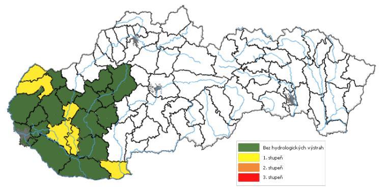 Obr. 22 Mapa vydaných hydrologických výstrah, dňa 30.4.2017 o 9:00 hod.