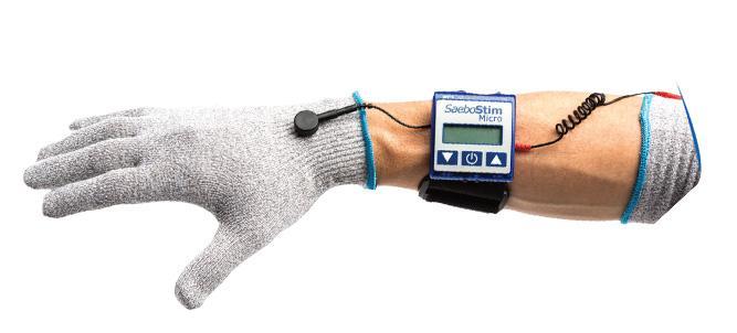 Το γάντι Electro-Mesh παρέχει αισθητική λειτουργική διέγερση στο χέρι χρησιμοποιώντας ένα εξειδικευμένο κάλυμμα Electro-Mesh.