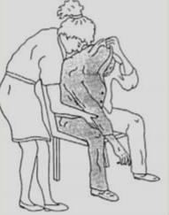 σχεδιάζει τις κινήσεις του. Πως ξεντύνεται Ασθενής: Ισορροπεί καθιστός, το ημιπληγικό χέρι κρέµεται ανάµεσα στα γόνατα έτσι ώστε να εµποδίζεται η σπαστικότητα.