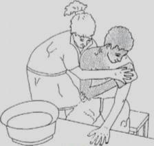 Πλύσιμο σώματος με ειδικό γάντι Ασθενής : Βάζει το υγιές χέρι στο γάντι ενώ το ημιπληγικό χέρι βοηθά στο άνοιγμά του.