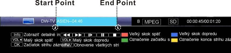 Poznámka: Funkcia značiek je dostupná len u nahratých súborov. Pridanie značky 1. Stlačte INFO na zobrazenie lišty priebehu prehrávania. 2. Vyberte čas. 3.