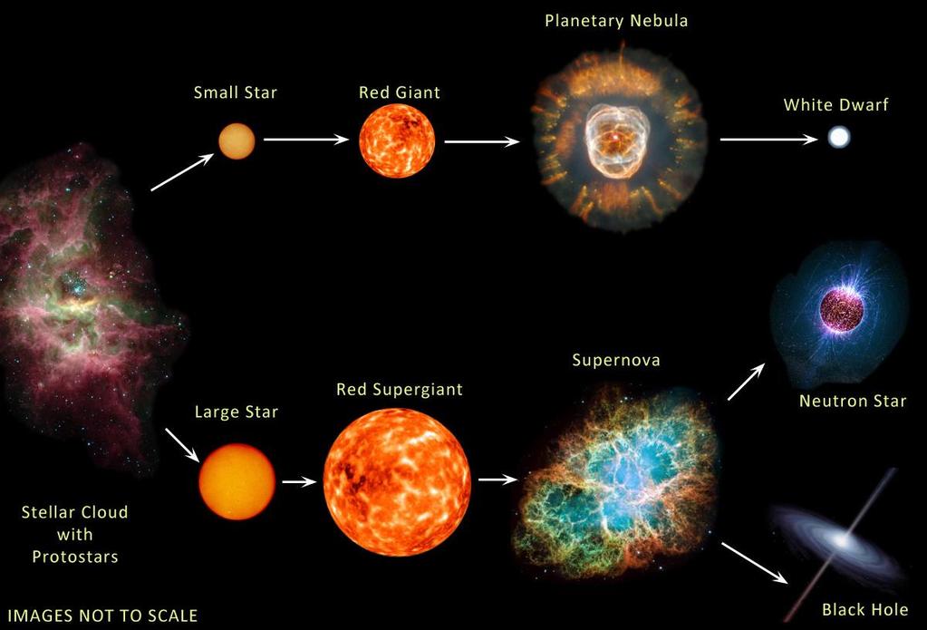 Záverečné štádiá vývoja hviezd Planetárna hmlovina Málo hmotná hviezda Červený obor Biely trpalík Hmotná hviezda Červený nadobor