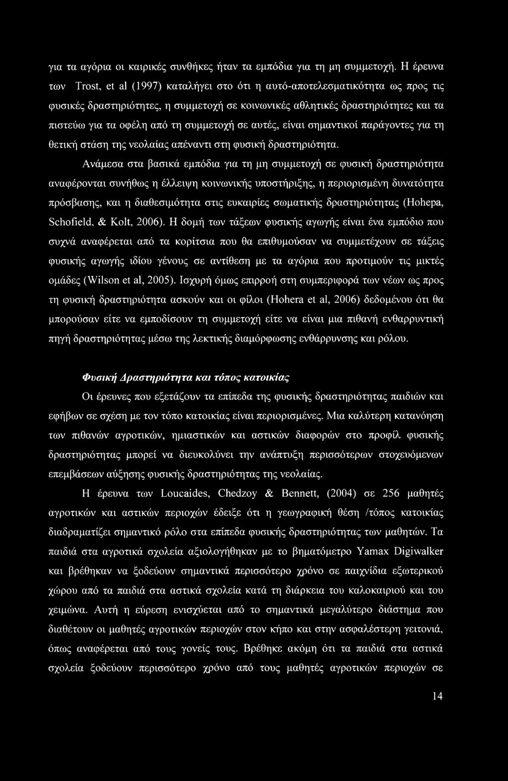 για τα αγόρια οι καιρικές συνθήκες ήταν τα εμπόδια για τη μη συμμετοχή.