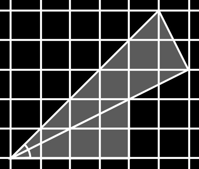 Keď sa pozriete na dĺžky ich odvesien, uvidíte, že veľkosť horného uhla je arctg ( ) a veľkosť spodného je arctg ( ). Dokopy dávajú π 4, čo je arctg ().