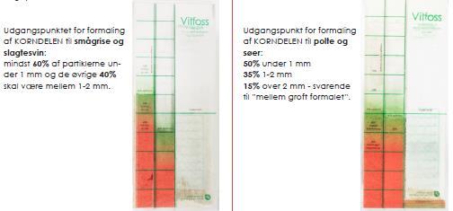 Άλεση Άλεση δημητριακών για χοιρίδια, αναπτυσσόμενα/παχυνόμ ενα : Ελάχιστο 60% κάτω 1 mm; 40%
