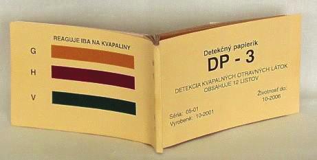 Reakcia yperitu s 4 (4'-nitrobenzyl) pyridínom 5.2.3 Detekčný papier DP-3 Pre rýchly dôkaz prítomnosti nervových látok sa môžu použiť jednoduché detekčné prostriedky.