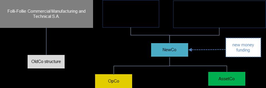 OldCo NewCo Υλοποίηση Η Εταιρεία σκοπεύει να υλοποιήσει την Αναδιάρθρωσή της βάσει των διατάξεων του άρθρου 106δ του Πτωχευτικού Κώδικα.