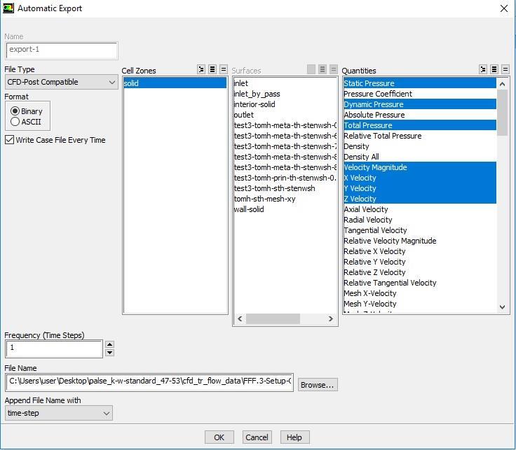 Solution Calculation Activities Automatic Export Create Solution Data Export File Type CFD-Post Compatible Εικόνα 6.5: Ορισμός φακέλου και τύπου αποτελεσμάτων για την αποθήκευση 6.