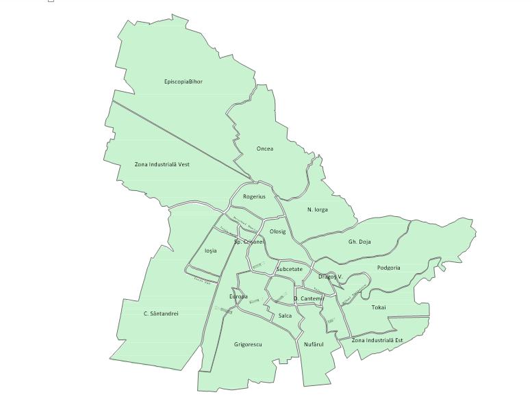 Figură 2-7 Schița Municipiului Oradea cu evidențierea cartierelor componente 1 Fondul de locuinţe din Municipiul Oradea cuprindea 88.635 locuinţe în anul 2014, crescând la 88.800 în 2015.