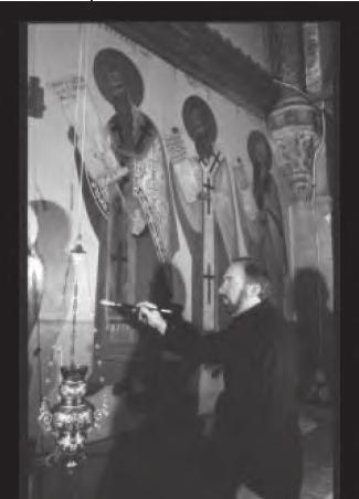 In the early days of Christianity paintings were used to illustrate biblical scenes in churches as many people were unable to read. In more modern times icons are used as an aid to prayer.