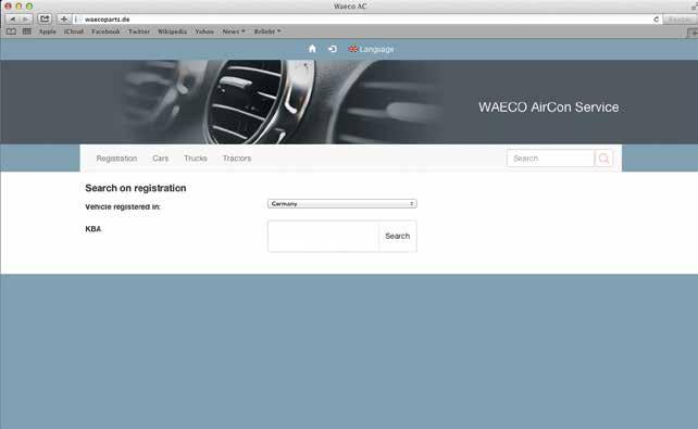 č. 8881500041 ONLINE KATALÓG NA INTERNETE - WWW.WAECOPARTS.COM Nehľadajte, nájdite! Online katalóg dielov klimatizácií spoločnosti WAECO sa používa rovnako ľahko a rýchlo ako váš vyhľadávač TecDoc.