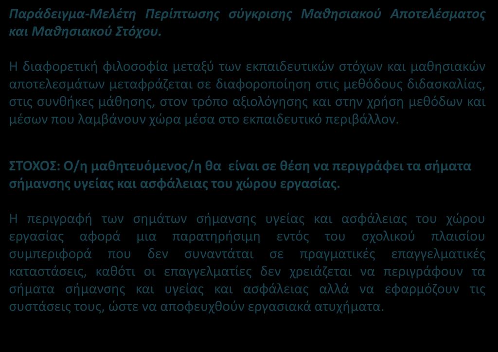 Παράδειγμα-Μελέτη Περίπτωσης σύγκρισης Μαθησιακού Αποτελέσματος και Μαθησιακού Στόχου.