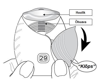 2. Annuse ettevalmistamine Kui olete valmis annust manustama, avage kaas. Ärge inhalaatorit raputage. Lükake kaas alla, kuni kostub klõps. Ravim on nüüd inhaleerimiseks valmis.