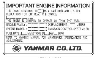 POPIS VÝROBKU NARIADENIE O OBMEDZOVANÍ EMISIÍ EPA/ARB PLATÍ IBA PRE USA Motory Yanmar 2V spĺňajú štandardy Úradu pre ochranu životného prostredia (EPA) týkajúce sa obmedzenia emisií ako aj nariadenia