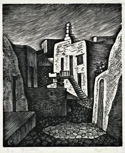 Μύκονος. Ξυλογραφία σέ ὄρθιο ξύλο, 211 x 180 mm.