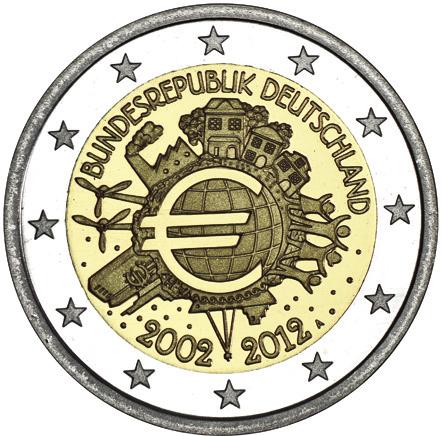 NEMECKO Legenda: BUNDESREPUBLIK DEUTSCHLAND/2002 2012 Značka mincovne: značka mincovne (A, D, F, G alebo J) sa nachádza vpravo od označenia 2002 2012.