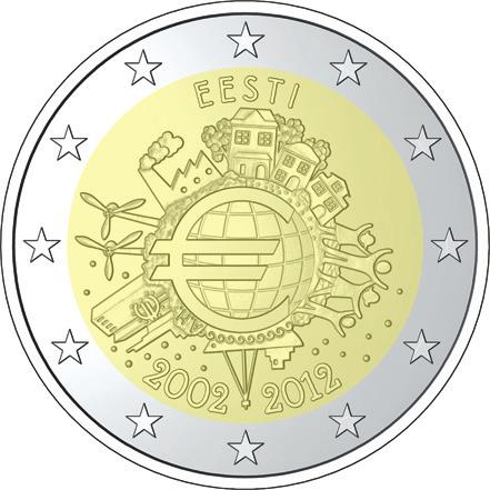 ESTÓNO Legenda: EESTI/2002 2012 Odhadovaný objem vydania: 2 milióny Nápis na hrane: EESTI opakujúci sa dvakrát, smerom ÍRO Legenda: ÉIRE/2002 2012 Odhadovaný objem