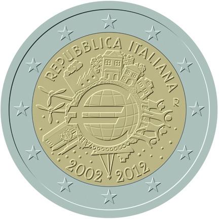 Odhadovaný objem vydania: 10 miliónov TALIANO Legenda: REPUBBLICA ITALIANA/2002 2012 Značka mincovne: