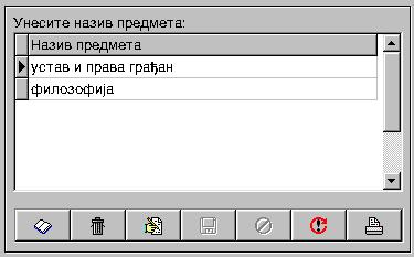 Поступак при уносу ових података истоветан је поступку уноса података о ученицима (изузимајући неке појединости). Слика бр. 3 Унос назива предмета На слици бр.
