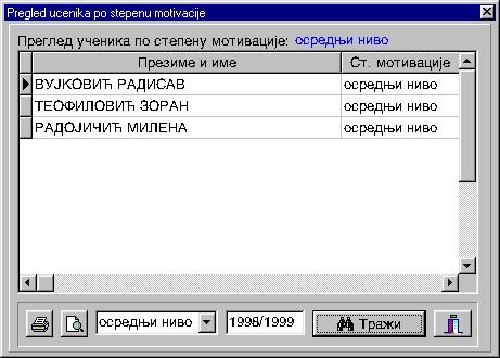 Потом се на екрану добија овај образац и поступак обраде података изгледа овако. Корисник програма треба у поље где пише "Унесите шк. год.