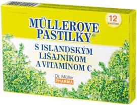 Müllerove pastilky Obľúbené originálne Müllerove pastilky sa líšia podľa obsiahnutých vyvážených kombinácií bylinných extraktov. Chuťové vlastnosti pastiliek zlepšuje obsah medu a vitamínu C.