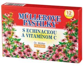 Müllerove pastilky so šalviou a vitamínom C (hrdlo) Výživový doplnok Šalvia napomáha normálnu činnosť dýchacích ciest osviežuje dych a spríjemňuje pocit v ústach Zloženie: sacharóza, sladidlo