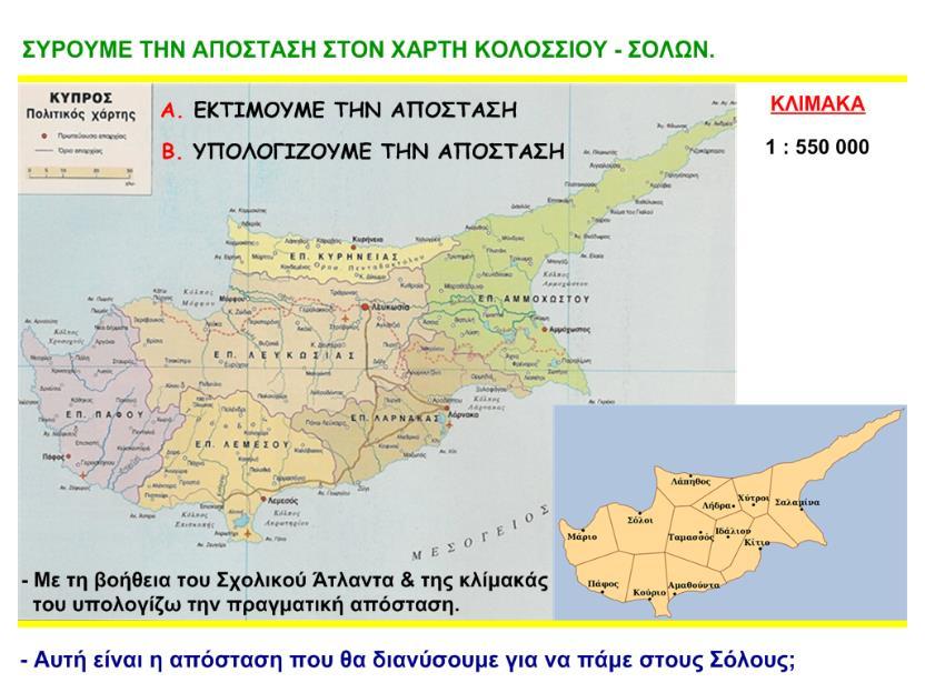 Στον Σχολικό Άτλαντα μετρούν με τον χάρακα την απόσταση στο χαρτί και με τη χρήση της κλίμακας