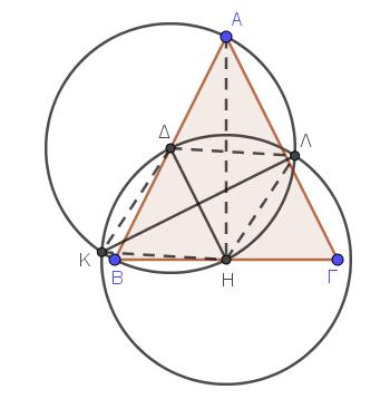 5. Δίνεται ισοσκελές τρίγωνο ΑΒΓ με ΑΒ=ΑΓ και Δ το μέσο της ΑΒ. Φέρνουμε τον κύκλο (Δ,ΔΒ) ο οποίος τέμνει το ΒΓ στο Η και στη συνέχεια φέρνουμε τον κύκλο (Η,ΗΔ). Να δείξετε ότι : Α.
