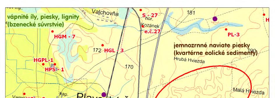 Dubnianske vrstvy sú tvorené polohami lignitov, ktorých hrúbka je 0,3 až 6,0 m. Medzi lignitmi sa nachádzajú sivé íly, piesčité íly a piesky s preuhoľnatelými rastlinnými zvyškami.