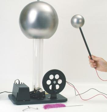 Elektrostatika DE525-3B Van de Graffov generátor II pre výrobu veľmi vysokých jednosmerných napätí pre elektrostatické pokusy - iskra dlhá až 150 mm (aj pri