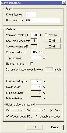 Kapitola 1-Výpočet tepelných strát 2. Na pravej strane obrazovky sa nachádza panel s názvom Miestnosť. Stlačte tlačítko Zobrazí sa dialóg s názvom Nová miestnosť (Obr. 1.5-2b). 3.